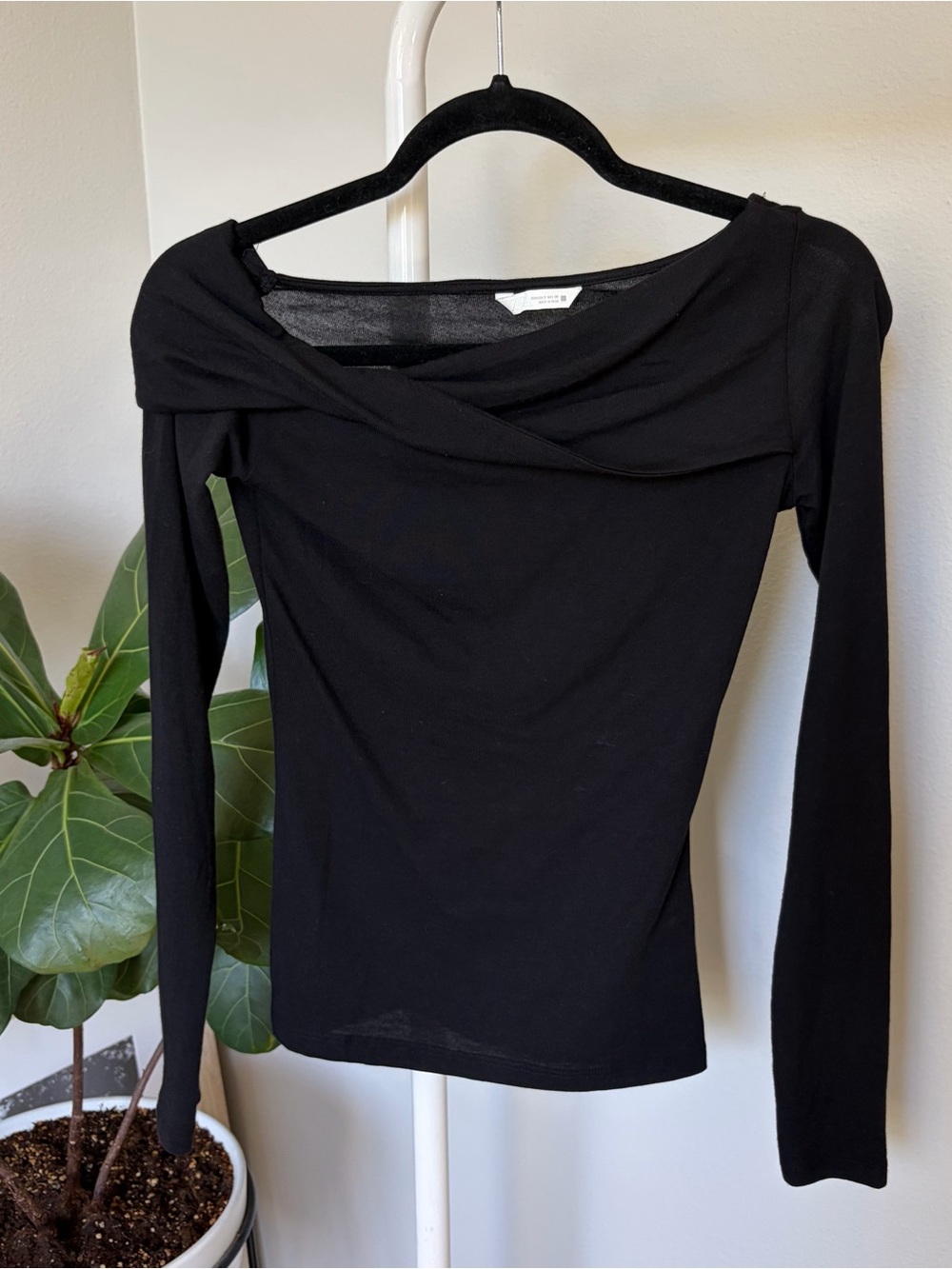 Zara Black Long Sleeve Off One Shoulder Top